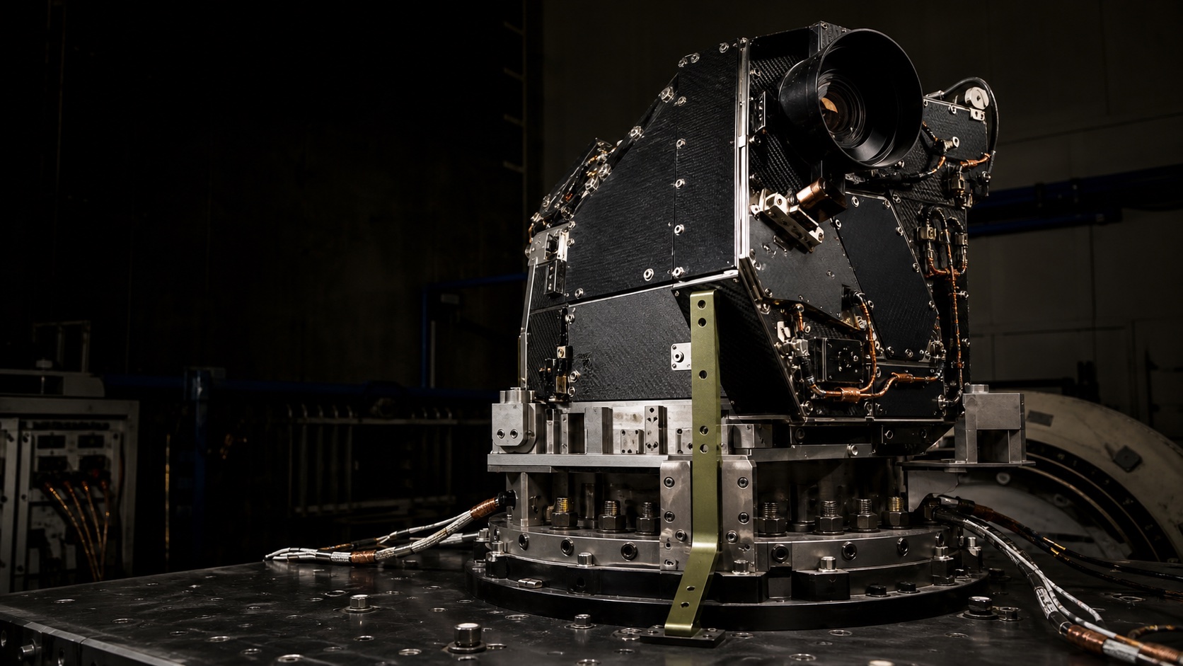 Optical payload mounted to a vibration-test fixture