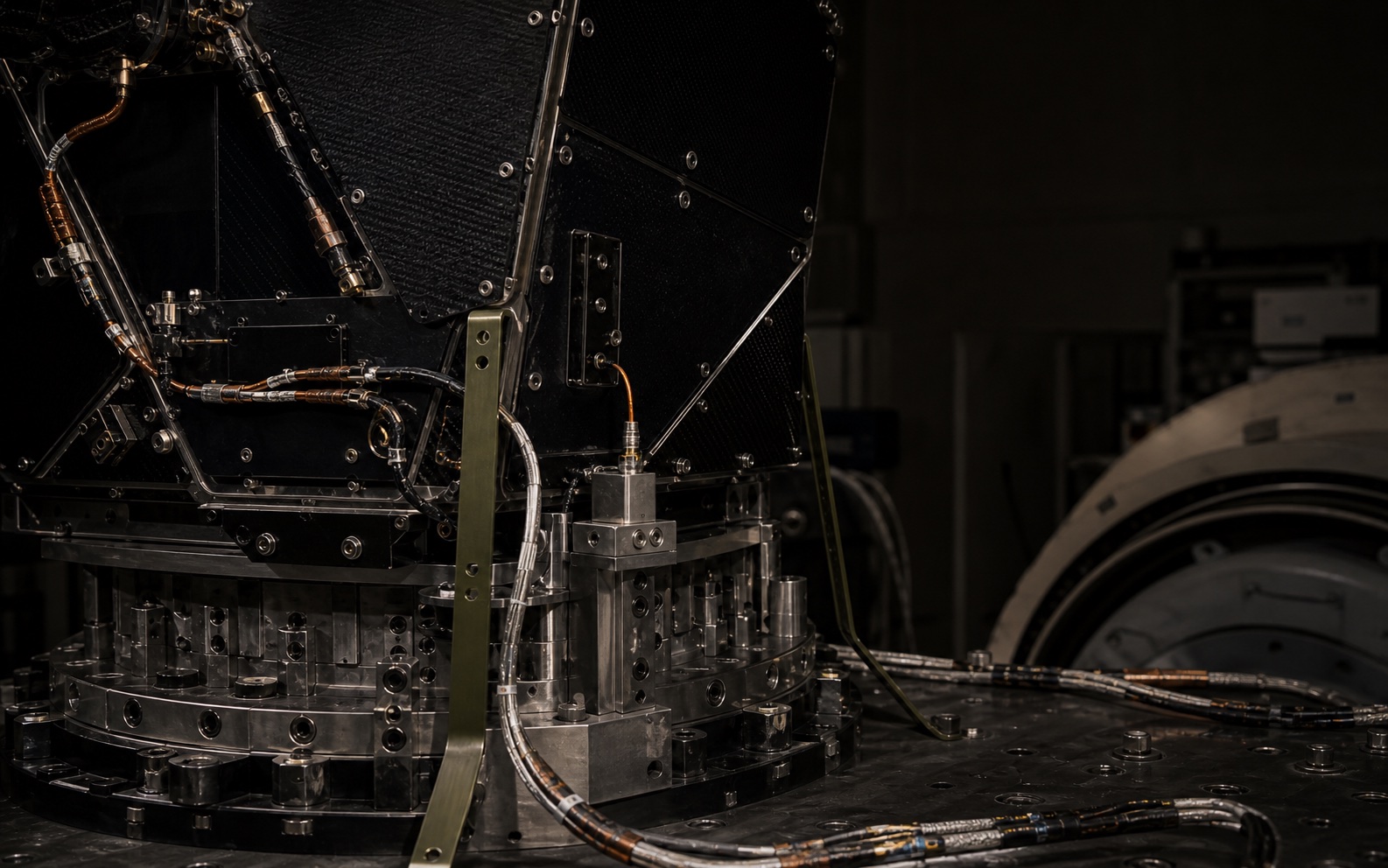 Detail of an instrumented space-hardware test fixture