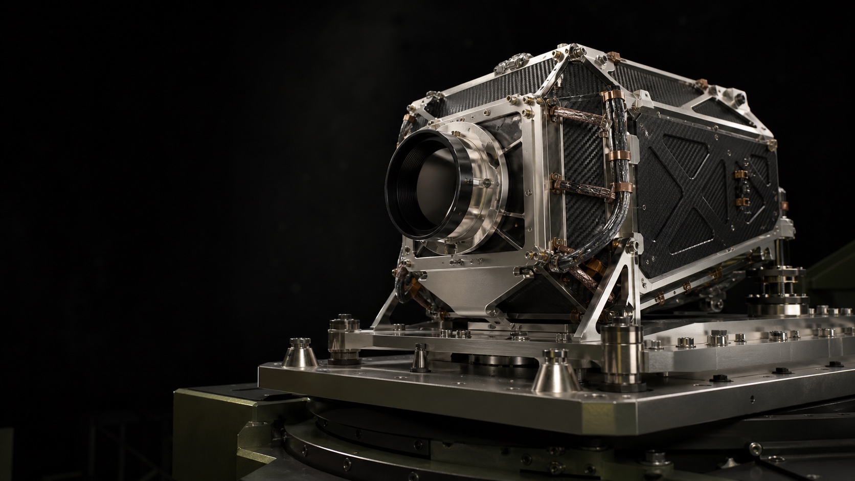Space-hardware test article mounted to a vibration fixture